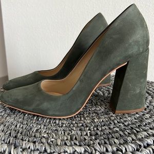 Size 9 Franco Sarto heels, suede green, 3”heel height pointed toe